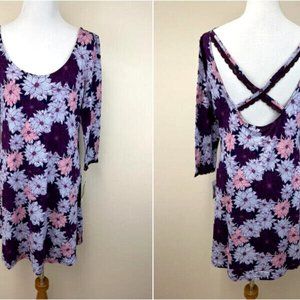 NWT Maidenform L Lace Trim Cross Back Sleepshirt Nightgown Purple Floral Jersey